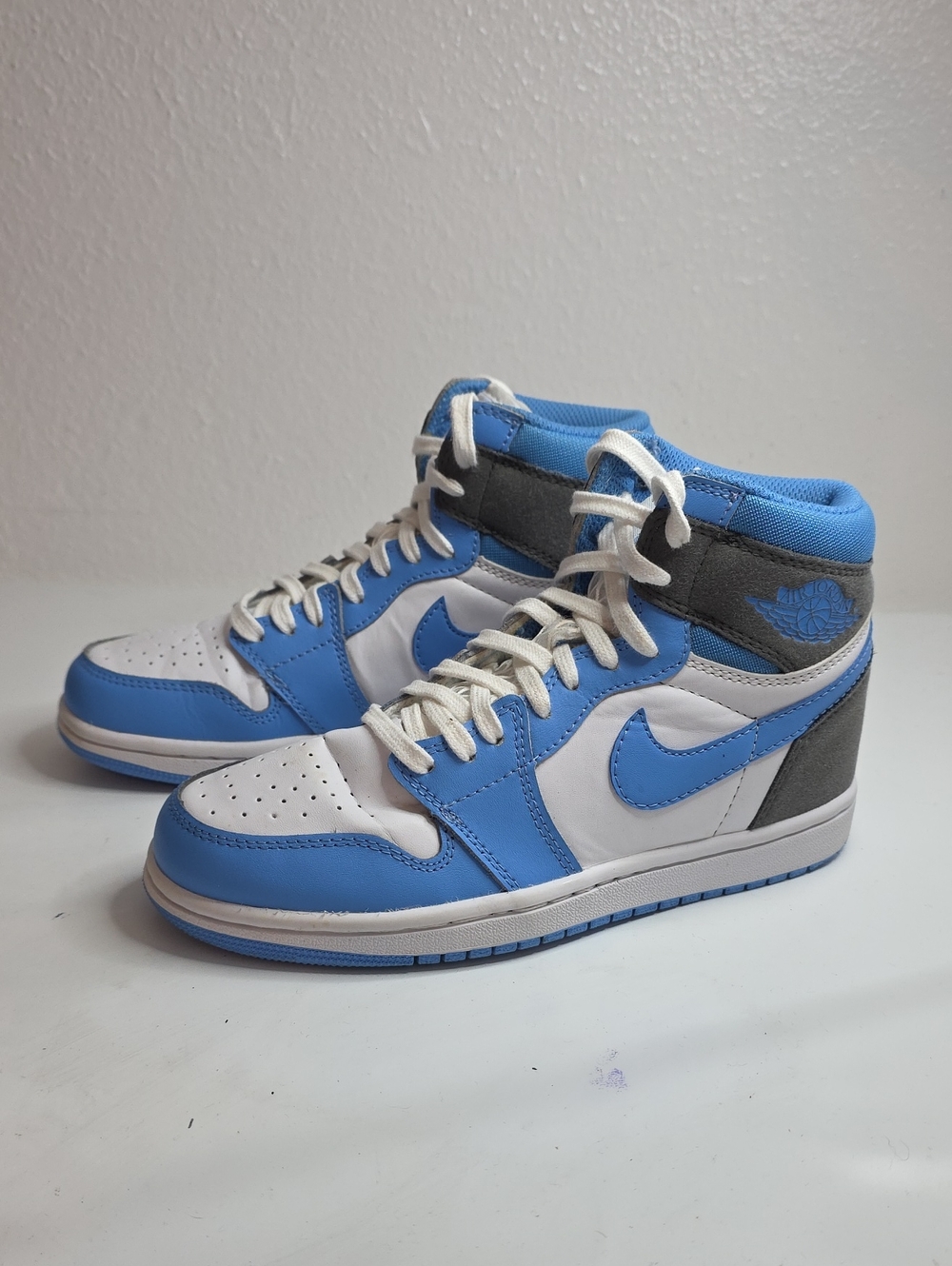 NIKE AIR JORDAN 1 MID UNIVERSITY BLUE GRAY (GS)4.5Y LADIES 6 VGUC CLEAN SNEAKERS